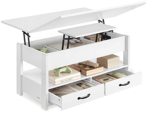Mesa de centro com altura ajustável 50 x 100 x 49,1 cm/64,1 cm, gavetas e compartimentos Branca