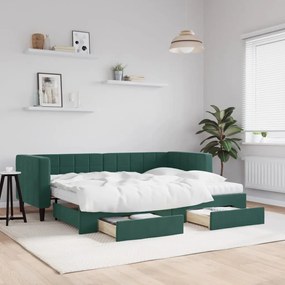vidaXL Sofá-cama c/ gavetão e gavetas 80x200cm veludo verde-escuro