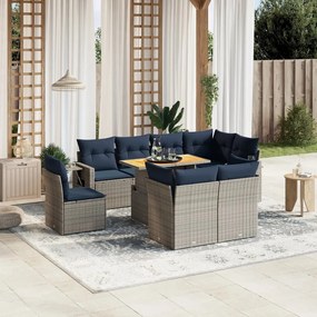 vidaXL 9 pcs conjunto sofás p/ jardim c/ almofadões vime PE cinzento