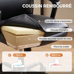 Cadeira de escritório ergonómica, cadeira de escritório em PU, altura ajustável, função de balanço, giratória a 360°, preta