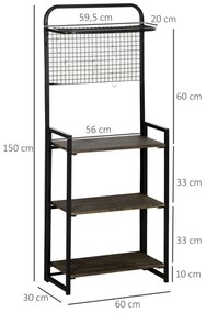 Estante Dobrável com 4 Níveis Estante de Estilo Industrial de Armazenamento com 5 Ganchos e Anti-Rolamento para Sala de Estar Escritório Dormitório 60