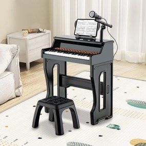 Piano para crianças de 3 anos eletrónico com 37 teclas, microfone ajustável e suporte de música amovível Preto