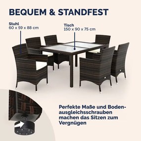 Conjunto de jardim em polyrattan Bali com 7 peças castanho/creme