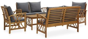5 pcs conjunto lounge de jardim c/ almofadões acácia maciça