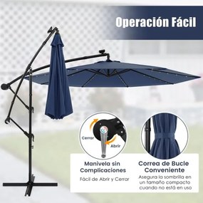 Guarda-sol Solar 3M com 40 Lâmpadas Painel Solar Ajuste de Inclinação com Base Cruzada (SEM PESOS) Iluminado Azul marinho