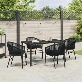 Conjunto de jantar de jardim de 5 peças - Rattan polido chique em pret