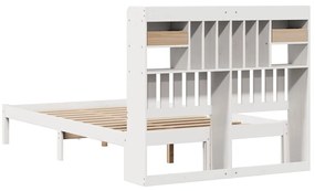 Cama com estante sem colchão 135x190 cm pinho maciço branco