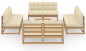 9 pcs conjunto lounge de jardim c/ almofadões pinho maciço