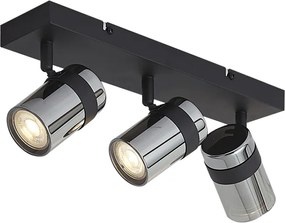 Foco de teto preto com vidro fumado 3 luzes giratório e inclinável - Gianni