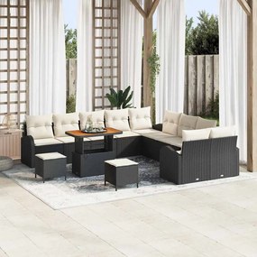 vidaXL Conjunto de Sofá de Jardim com 13 Peças e Almofadas em Rattan Preto de Acácia