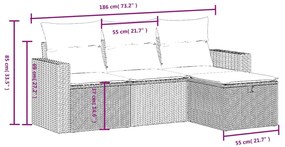 4 pcs conjunto de sofás para jardim c/ almofadões vime PE preto