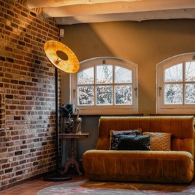 Candeeiro de pé industrial preto com interior dourado 60 cm - Magnax