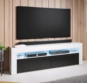 Móvel de TV Alays – 140x35x50,5 cm – Branco Brilhante e Preto – LED RG