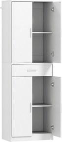 Armário de cozinha moderno com portas 60 x 35 x 180 cm, prateleiras ajustáveis e gaveta, branco