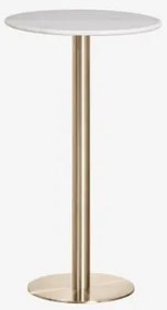 Mesa Alta De Bar Redonda Ø60 Cm Em Pedra Natural Xiren Mármore Branco Guangxi - Dourado Escovado - Sklum