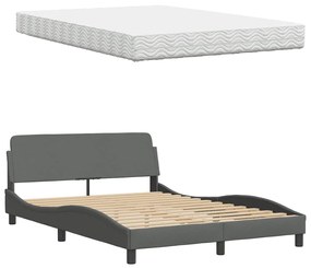 Cama com colchão 140x200 cm tecido cinzento-escuro