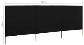 Para-vento com 3 painéis em tecido 400x120 cm preto