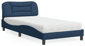 vidaXL Cama com colchão 100x200 cm tecido azul