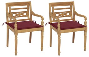 Cadeiras Batávia c/ almofadões vermelho tinto 2 pcs teca maciça
