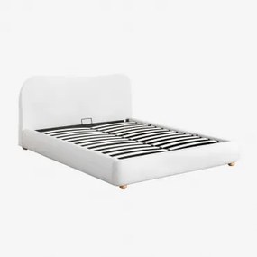 Cama Com Canapé Abatível Estofada Winselet Tecido Pele De Borrego Branco Marfim & 160 X 200 Cm - Sklum