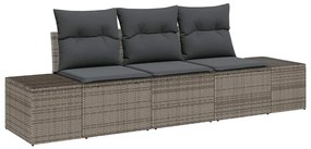 Conjunto de Sofá para Jardim com 3 Peças e Almofadas Cinzas em Rattan
