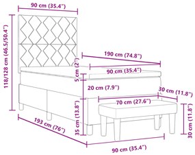 Cama Box Spring com Colchão e Banco Cinza Escura 90x190 cm Veludo