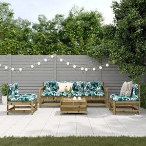 6 pcs conjunto lounge de jardim c/ almofadões pinho impregnado