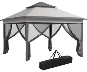 Outsunny Tenda Dobrável 3,26x3,26x2,72 m com Altura Ajustável 4 Painéis de Malha Proteção UV30+ e Bolsa de Transporte Cinza