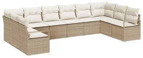 Conjunto de Sofá de Jardim de 10 peças com almofadas, rattan bege