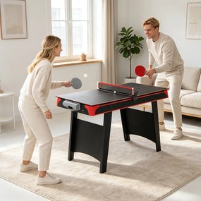Mesa de Multijogos 2 em 1 de Hóquei Aéreo e Ténis de Mesa, 107 x 55 x 77 cm, Pontuação Através de Aplicação, Vermelho+Preto