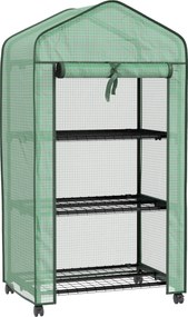 Outsunny Mini estufa de jardim com 3 prateleiras, capa PE de alta densidade, porta enrolável, 4 rodízios, dim. 69L x 49l x 130H cm | Aosom Portugal