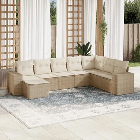 8 pcs conjunto de sofás p/ jardim com almofadões vime PE bege