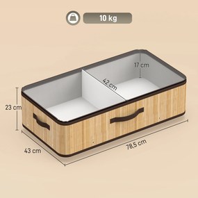 Conjunto de 2 Caixas de Arrumação para Debaixo da Cama com Rodas, 60 L, Tampa Transparente e Asa, Estrutura Metálica, 78,5x43x23 cm, Natural