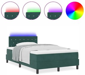 Cama Box Spring vidaXL com Colchão e LED Verde Escuro 120x200 cm Velud