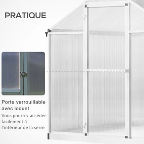 Estufa de jardim em alumínio e policarbonato, 4,6 m², dimensões: 2,42 m (L) x 1,9 m (P) x 1,95 m (A), claraboia, porta com fecho cinzento, transparent