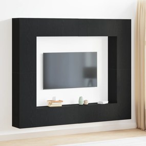 Conjunto de 8 Cabines de TV Carvalho Preto Madeira de Engenharia
