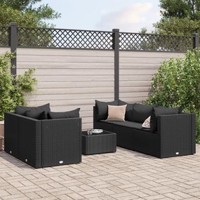 6 pcs conjunto lounge de jardim c/ almofadões vime PE preto