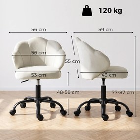 Cadeira de Escritório e Toucador com Encosto em Pétala, 59 x 56 x 87 cm, Altura Regulável, Creme