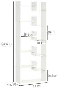 HOMCOM Estante para Livros de 6 Níveis Estante com 11 Compartimentos Abertos para Sala de Estar Escritório Estúdio Anti-Tombo Carga Máxima 100kg 61x21,6x162,6cm Branco
