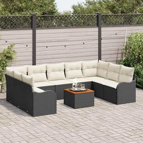 Conjunto de Sofás de Jardim de 10 Peças com Almofadas Preto Rattan Sin