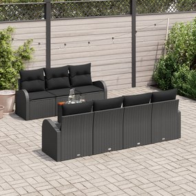 Conjunto de Sofá de Jardim vidaXL de 8 Peças com Almofadas Preto Polié