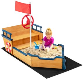 Caixa Areia Navio pirata de madeira em forma de navio de areia para crianças com bancada de areia Parque infantil ao ar livre Praia Jardim de relva