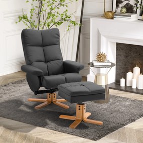 Poltrona relax reclinável, poltrona de sala com apoio para os pés, pufe, compartimento de arrumação e revestimento sintético na cor preta