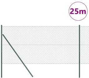 Conjunto de Postes de Cerca Verde 1 x 25 m Aço Galvanizado