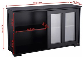 Aparador de cozinha Armário de arrumação com 2 Estantes 2 Portas 106 x 33 x 62,5 cm Preto