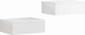 HOMCOM Conjunto de 2 mesas de cabeceira, design montado na parede, gaveta, para quarto, placa de partículas, Branco | Aosom Portugal