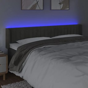 Cabeceira cama c/ luzes LED veludo 183x16x78/88cm cinza-escuro