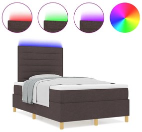Cama Box com Colchão &amp; LED Castanho Escuro 120x190 cm Tecido