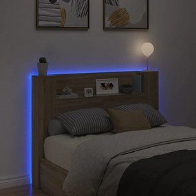 Armário cabeceira c/ luzes LED 140x16,5x103,5cm carvalho sonoma