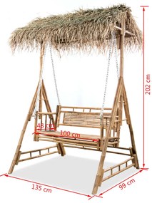 Banco de baloiçar 2 lugares bambu c/ folhas de palmeira 202cm